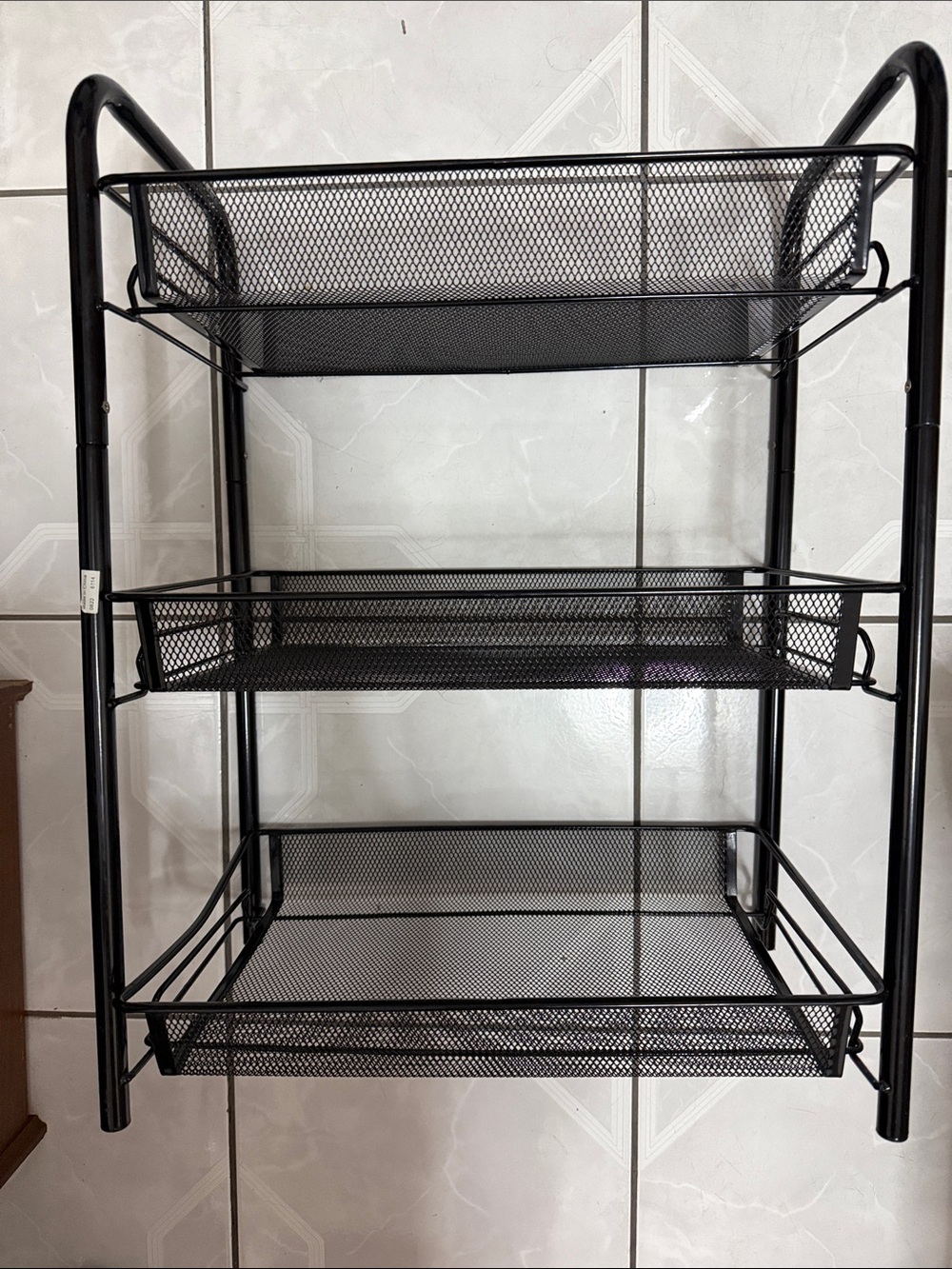 Black Metal Mesh 3-Tier Storage Shelf - Brand